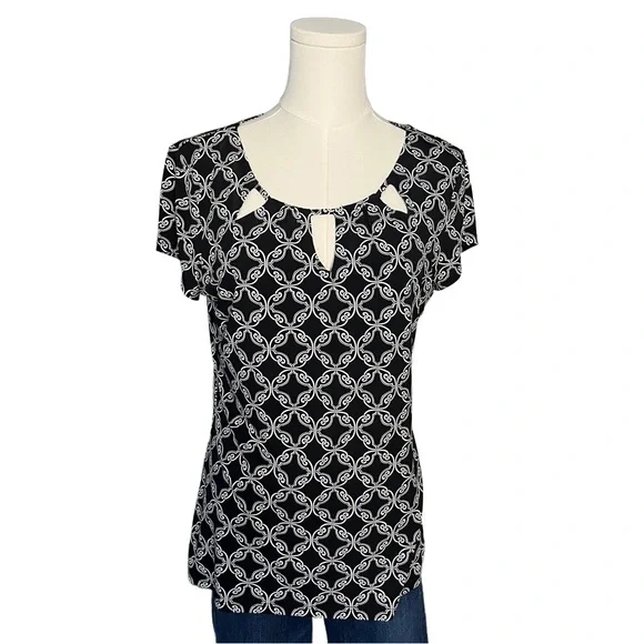 White House Black Market Black & White Cap-Sleeve Top Size S - Picture 1 of 7
